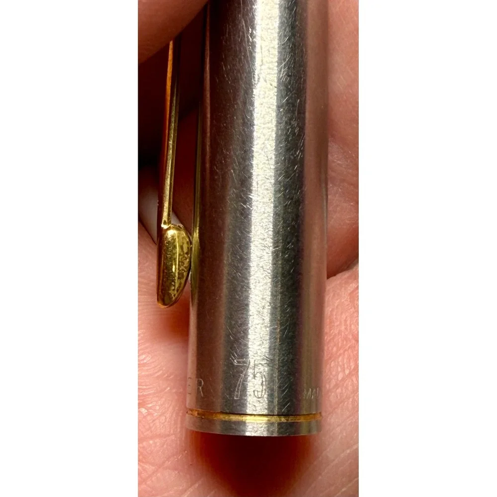 Parker 75 Pen Cap Good Brushed Stainless Steel Gold Trim USA PE-8957-11